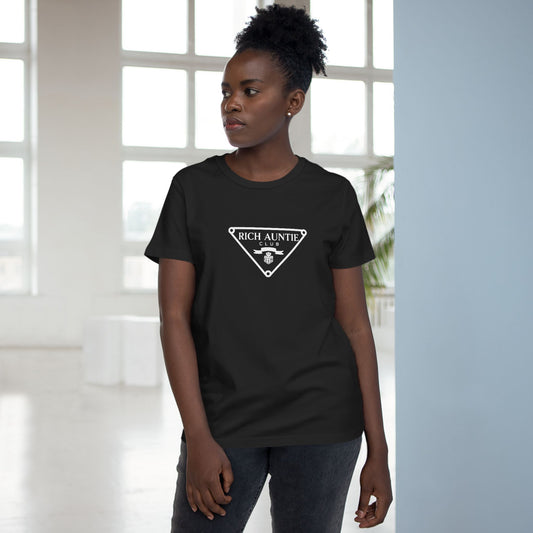 Heritage Crest Rich Auntie Club black graphic tee front view