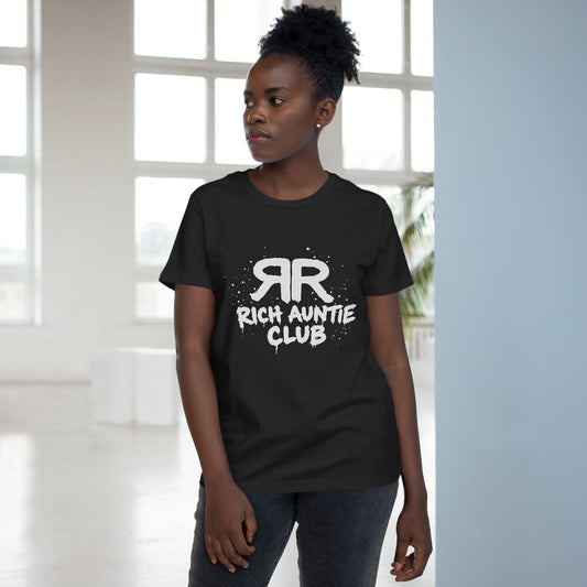 Streetwear Rich Auntie Club black graphic tee front view