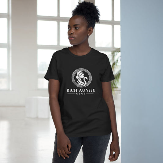 Ornate Emblem Rich Auntie Club black graphic tee front view