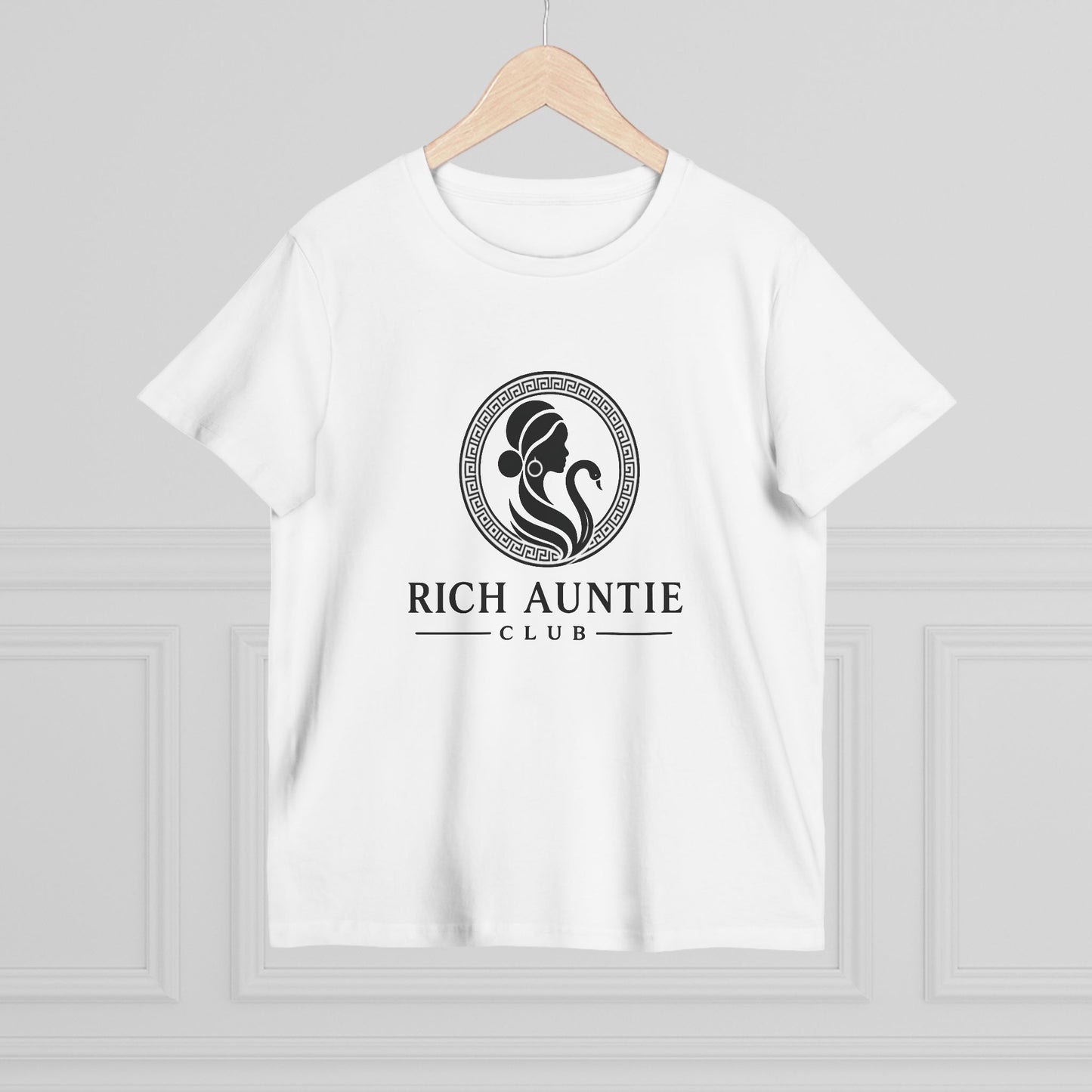 Ornate Emblem Rich Auntie Club white graphic tee alternate view