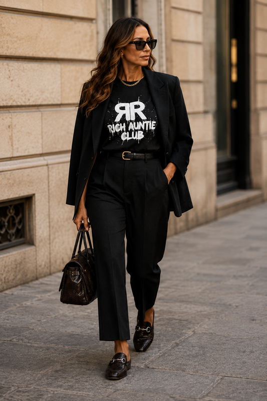 B✦LENCIAGA Inspired Rich Auntie Club Tee (Black)