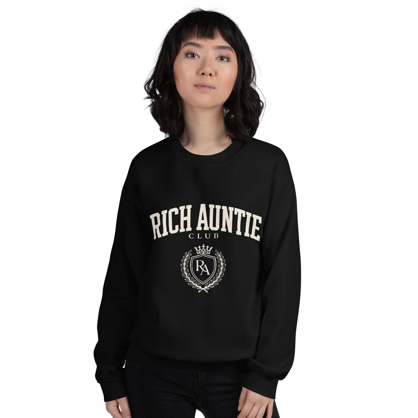 Rich Auntie Club collegiate crewneck product view 2