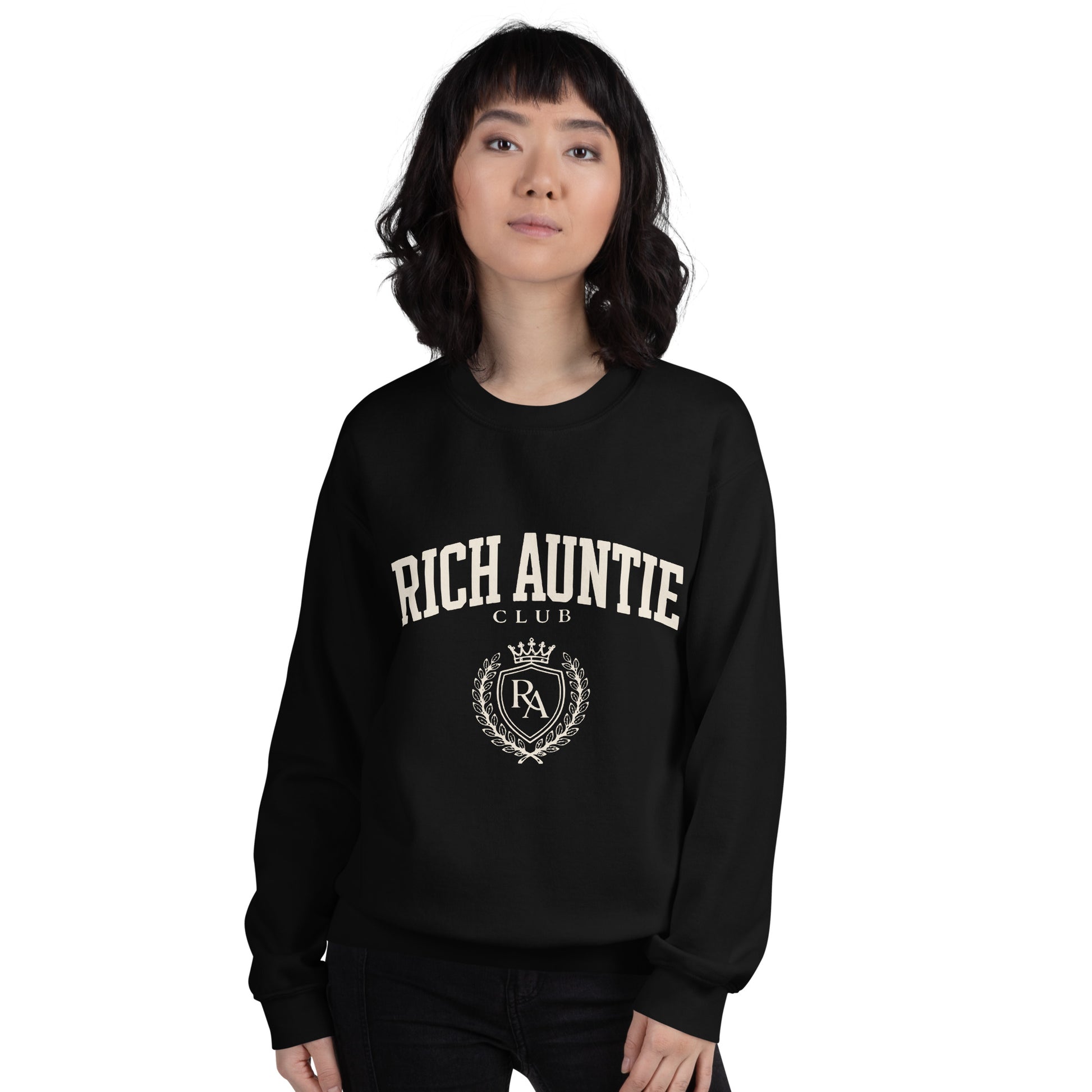 Rich Auntie Club collegiate crewneck product view 2