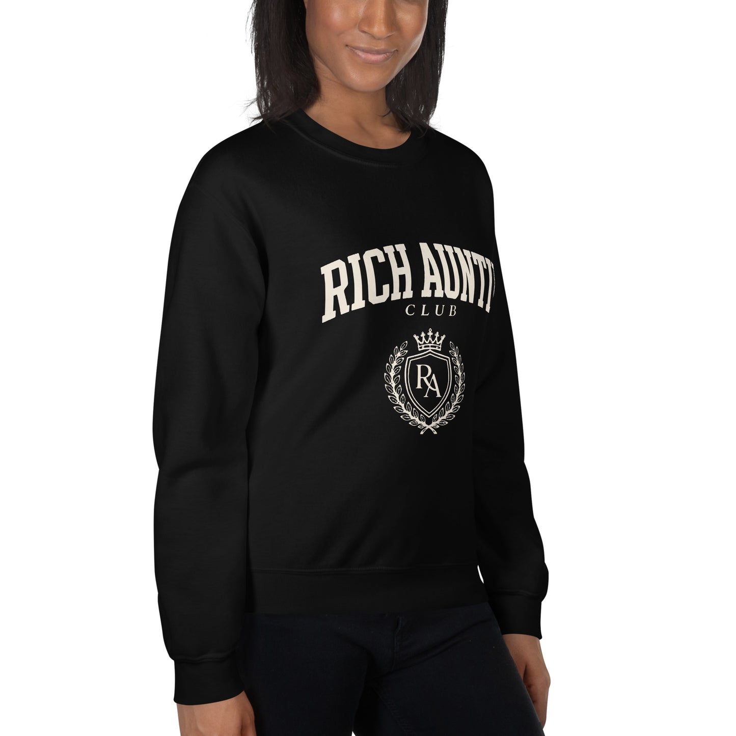 Rich Auntie Club collegiate crewneck product view 3