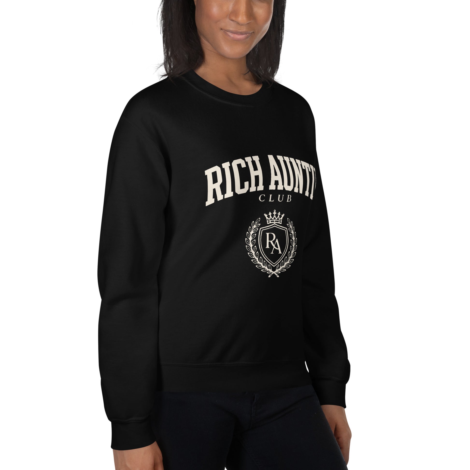 Rich Auntie Club collegiate crewneck product view 3