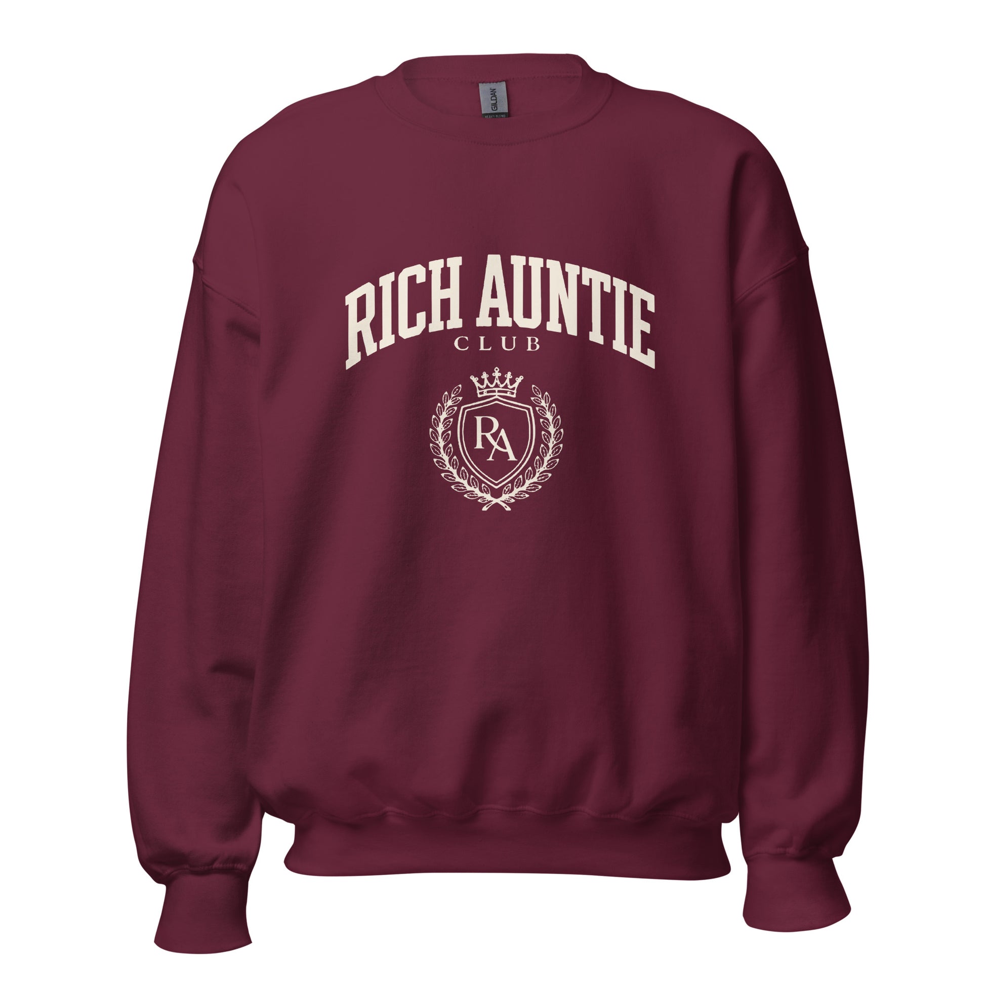 Rich Auntie Club collegiate crewneck product view 1