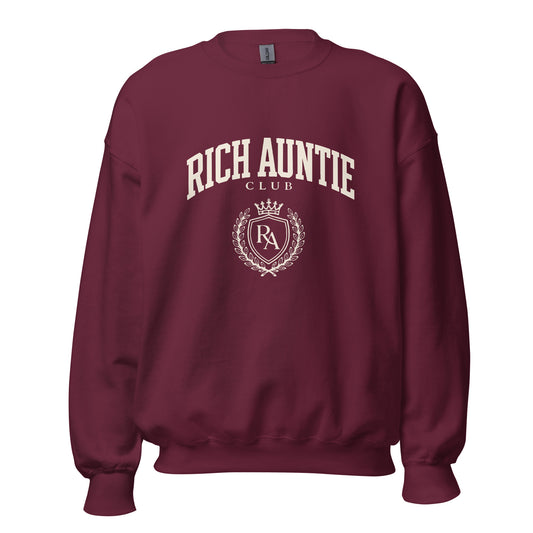 Rich Auntie Club collegiate crewneck product view 1