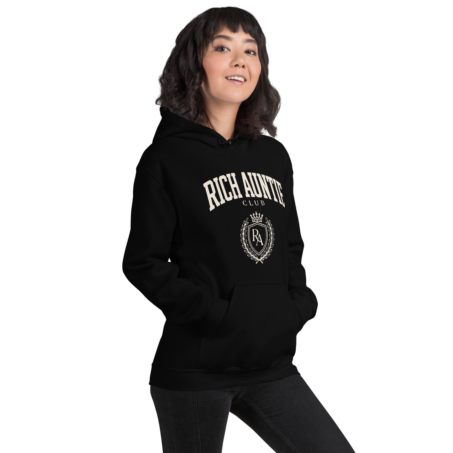 Rich Auntie Club collegiate hoodie product view 1